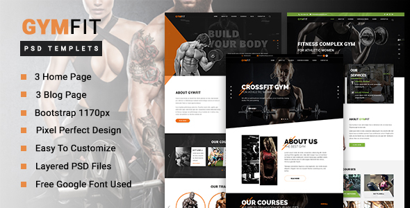Product preview supplied for GYM FIT - Gym & Fitness PSD Template