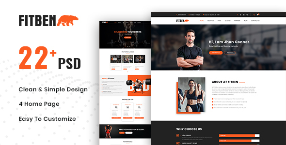 FITBEN | Fitness & Gym PSD Template