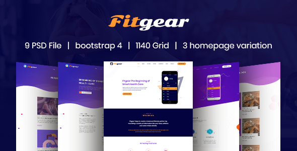 Fitgear – App Landing PSD Template