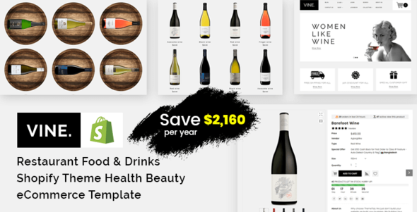 Vine - Restaurant Food & Drinks Shopify Theme Health Beauty eCommerce Template