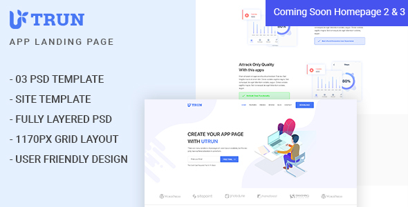 UTRUN - Software, App Landing page PSD Template