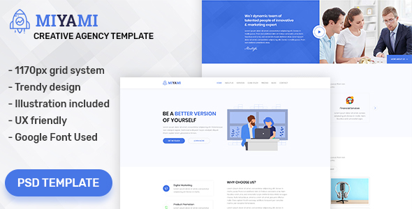 Miyami One Page Creative Agency PSD Template