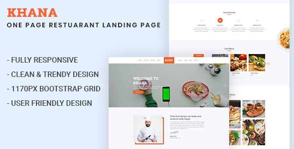 KHANA - One Page Restaurant PSD Template