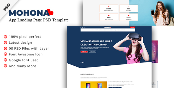 Mohona App Landing Page PSD Template