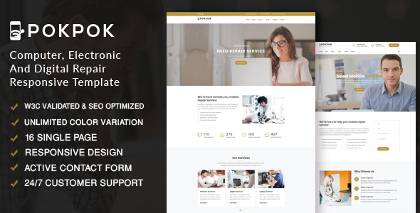 Preview image for Pokpok - Computer Repair Service Responsive Website