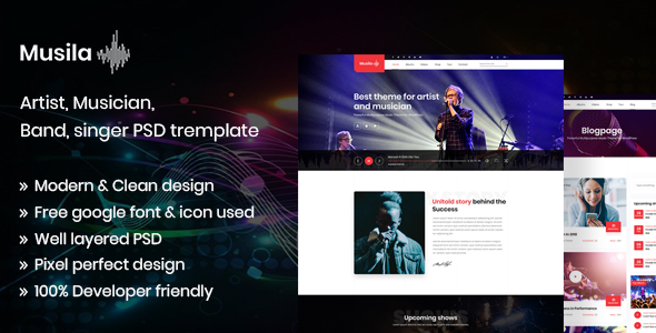 Musila - Music Artist and Band PSD Template
