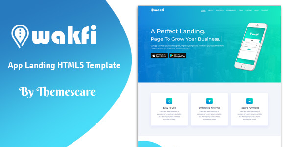 Preview image for Wakfi - App Landing HTML5 Template