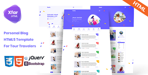 Xfar - Personal Tour Travelers Blog HTML5 Template listing image