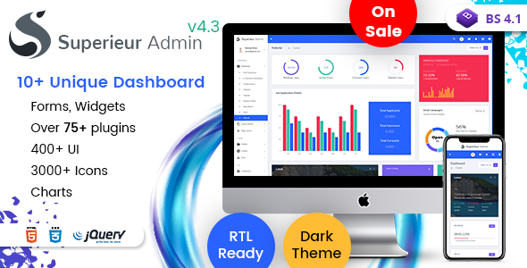 Superieur - Responsive Bootstrap 4 Admin Template Dashboard Web App product preview