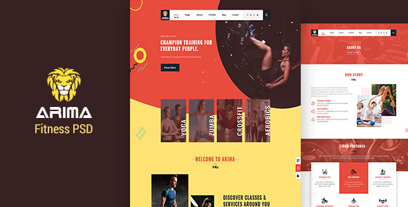 Product preview supplied for Arima | Fitness, Gym PSD Template