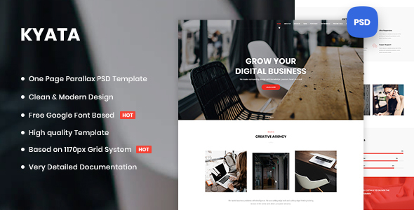 Kyata | One Page Parallax PSD Template