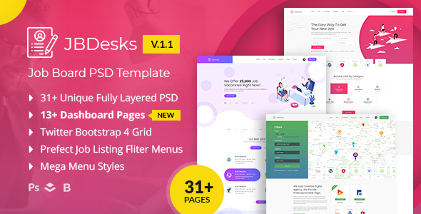 JBDesks - Job Board and User Dashboard PSD Template