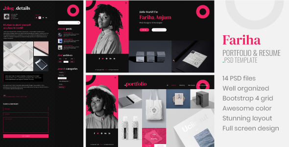 Fariha – Personal Portfolio & Resume PSD Template