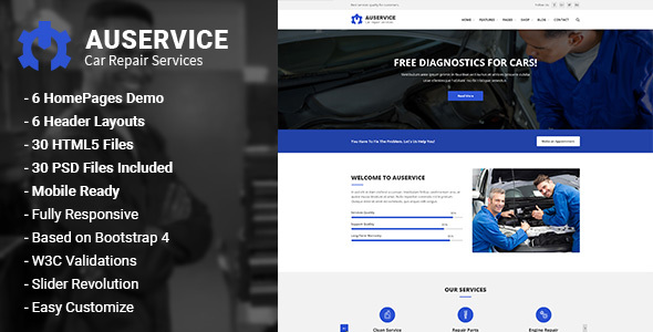 Product preview supplied for Auservice - Auto Repair HTML5 Template