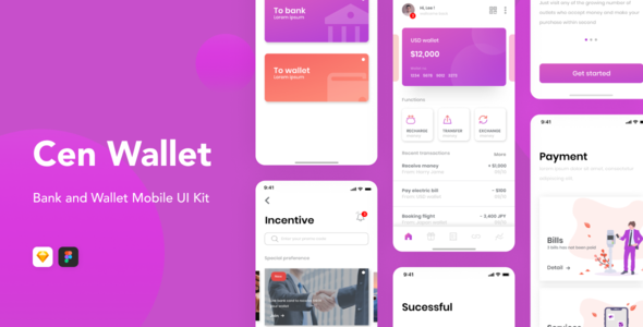 Cen - Bank and Wallet Mobile UI Kit for Finance