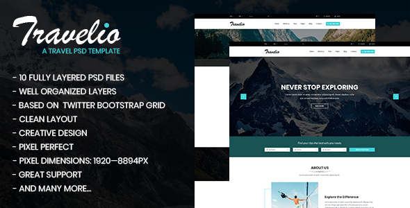 Travelio - Travel Agency PSD Template