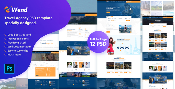 Wend - Modern Travel Agency PSD Template