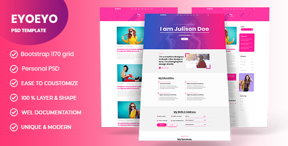 Product preview supplied for EYOEYO | Personal Portfolio PSD Template