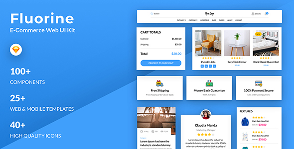 Fluorine | eCommerce Responsive UI Kit for Sketch
