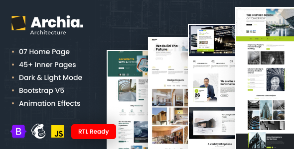 Archia - Architecture and Interior Design RTL Ready Template product preview