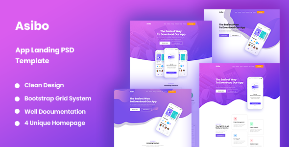 Asibo - App Landing PSD Template
