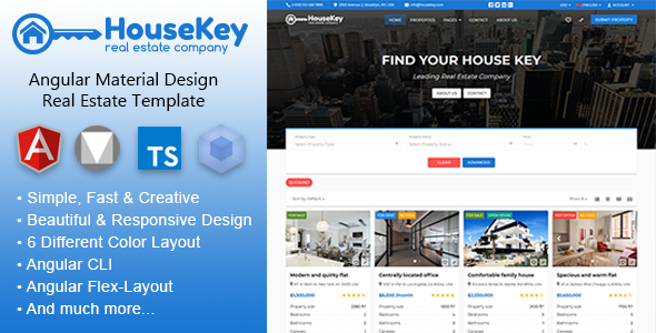 HouseKey - Angular 22 Material Design Real Estate Template