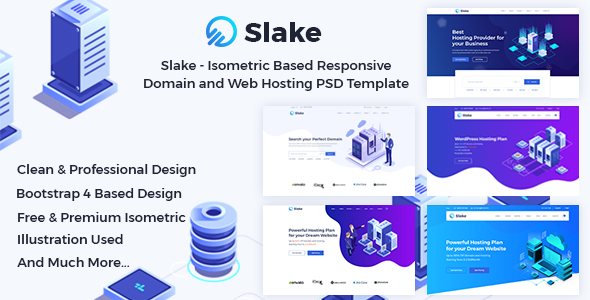 Slake - Isometric Based Responsive Domain and Web Hosting PSD Template