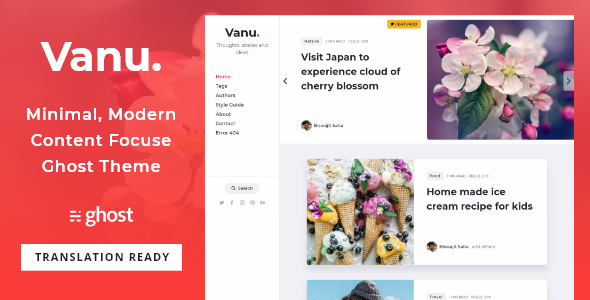 Vanu - Minimal Multipurpose Content Focused Ghost Blog Theme