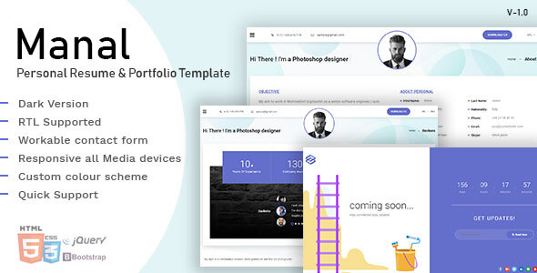 Manal - Personal Portfolio CV Resume One Page Template