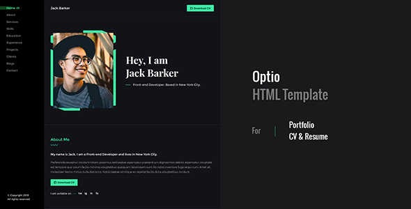 Preview image for Optio - CV, Resume, vCard, Portfolio HTML Template