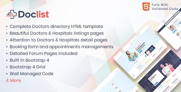 Product preview supplied for Doclist - Medical and Doctor Directory HTML Template
